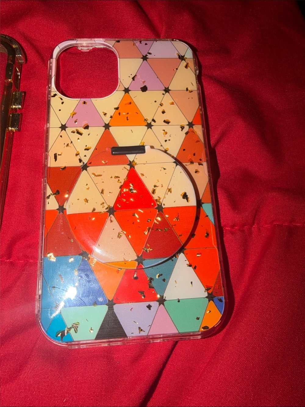 Colorful Geometric Phone Case with Gold Flakes